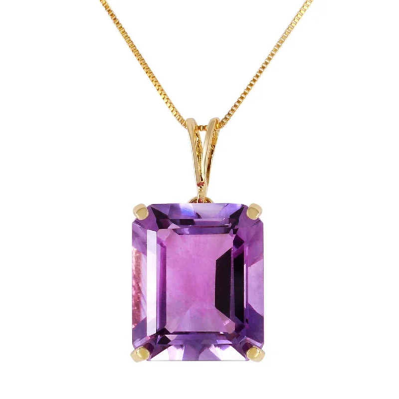 Piled birthstone necklace-6.5 Carat 14K Solid Yellow Gold Necklace Octagon Purple Amethyst