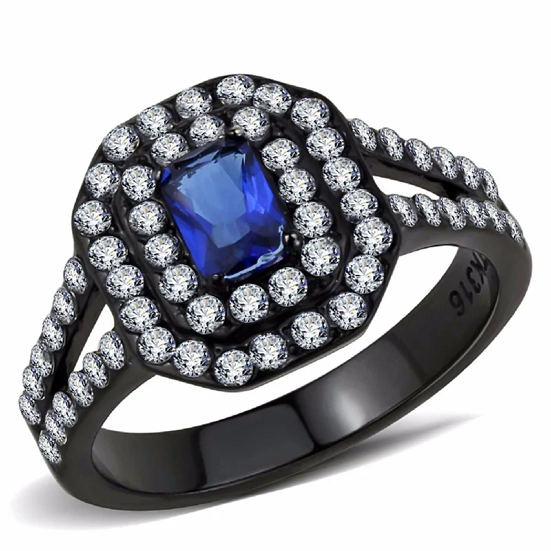 Crafted gold ring-6x4mm Emerald Cut Deep Blue Sapphire CZ Black IP Stainless Steel Engagement Ring