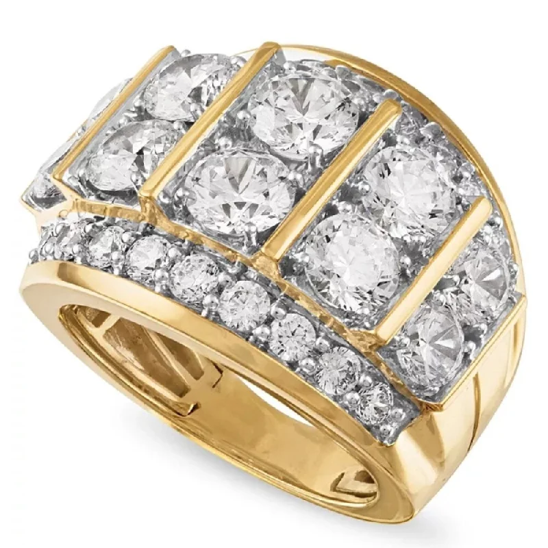 Piled birthstone ring-7Ct Diamond Mens Anniversary Ring in 10k Yellow Gold