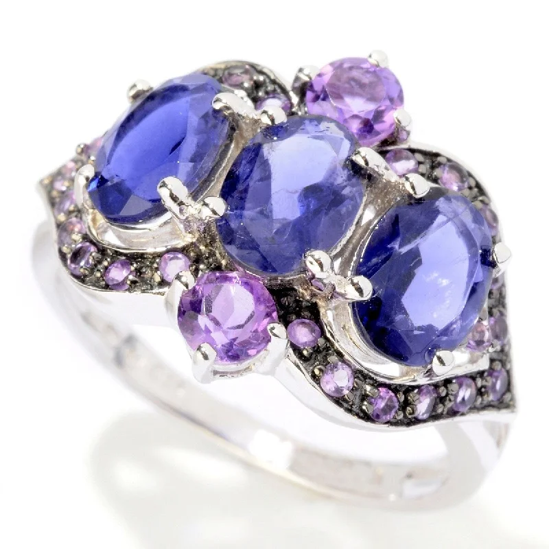 Subtle arc ring-925 Sterling Silver African Amethyst and Iolite Ring