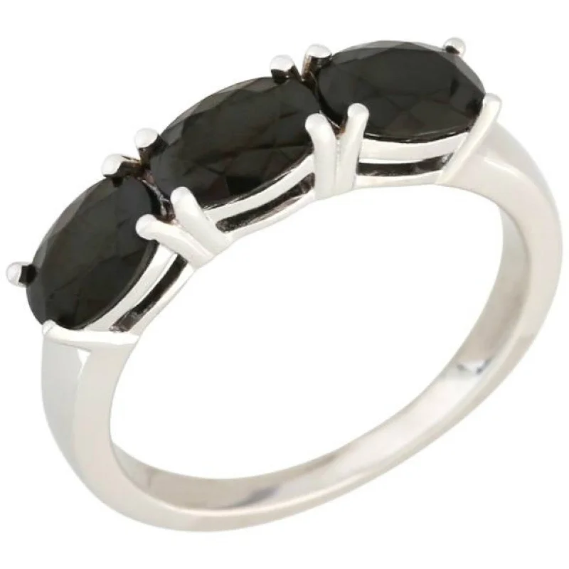 Deep obsidian ring-925 Sterling Silver Black Spinel 3-Stone Ring