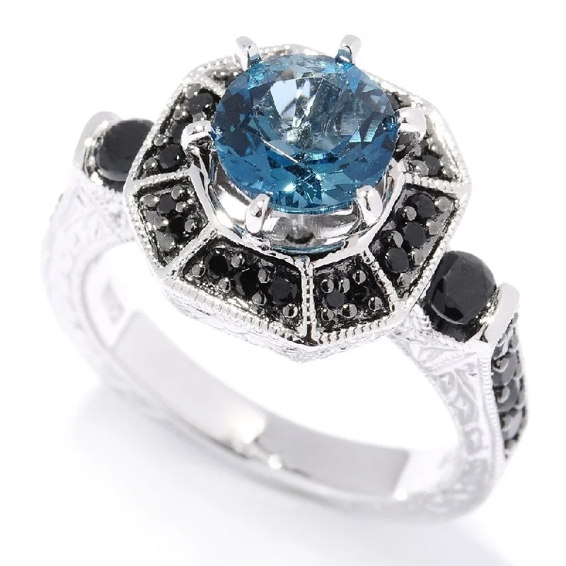 Satin titanium ring-925 Sterling Silver Black Spinel and London Blue Topaz Ring