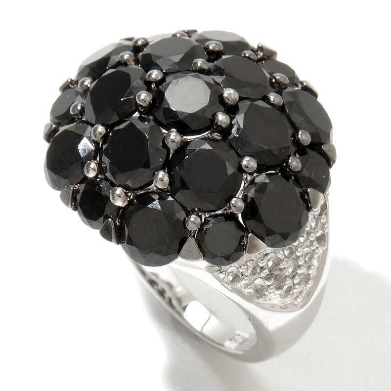 Retro amber ring-925 Sterling Silver Black Spinel and White Topaz Ring