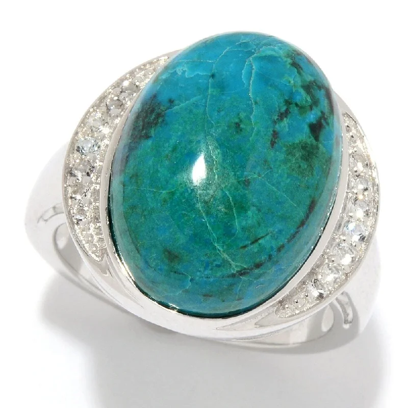 Glowing ruby ring-925 Sterling Silver Chrysocolla and White Topaz Ring