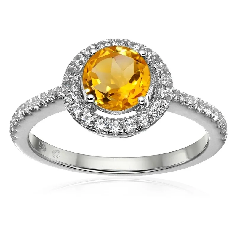 Swirled design ring-925 Sterling Silver Citrine and Created White Sapphire Ring