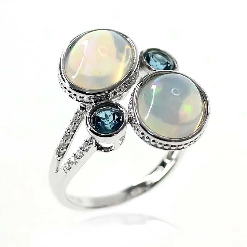 Prism crystal ring-925 Sterling Silver Ethiopian Opal and London Blue Topaz Gemstone Ring