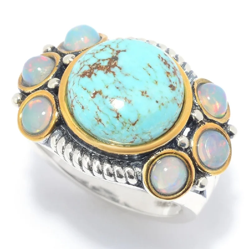 Shiny nickel ring-925 Sterling Silver Ethiopian Opal and Mine#8 Turquoise Ring