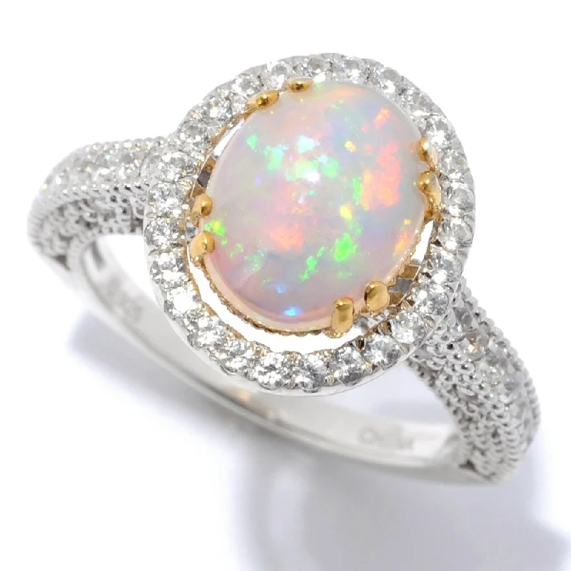 Hovering stone ring-925 Sterling Silver Ethiopian Opal and White Natural Zircon Ring