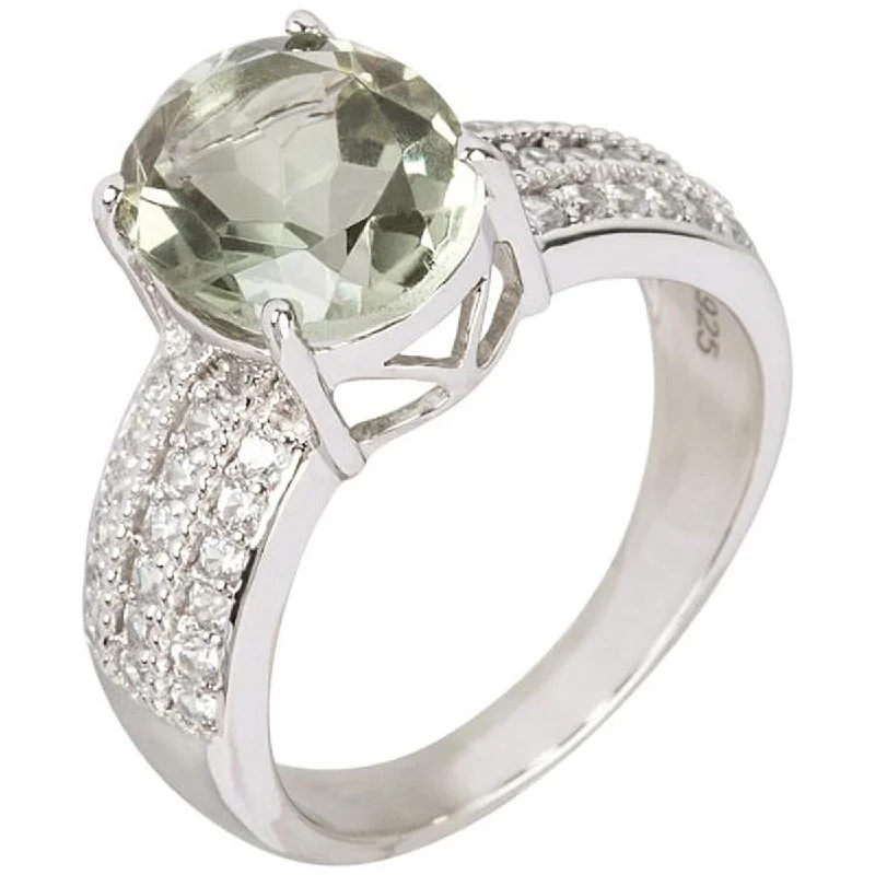 Sun glow ring-925 Sterling Silver Green Amethyst and White Natural Zircon Ring