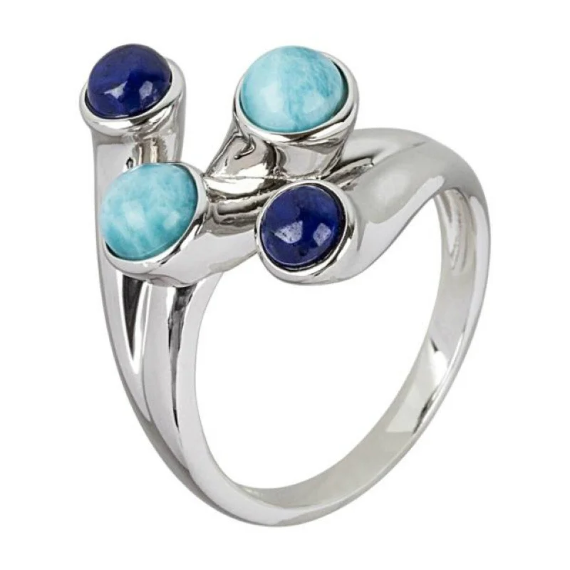 Flowing arc ring-925 Sterling Silver Larimar and Lapis Lazuli Ring