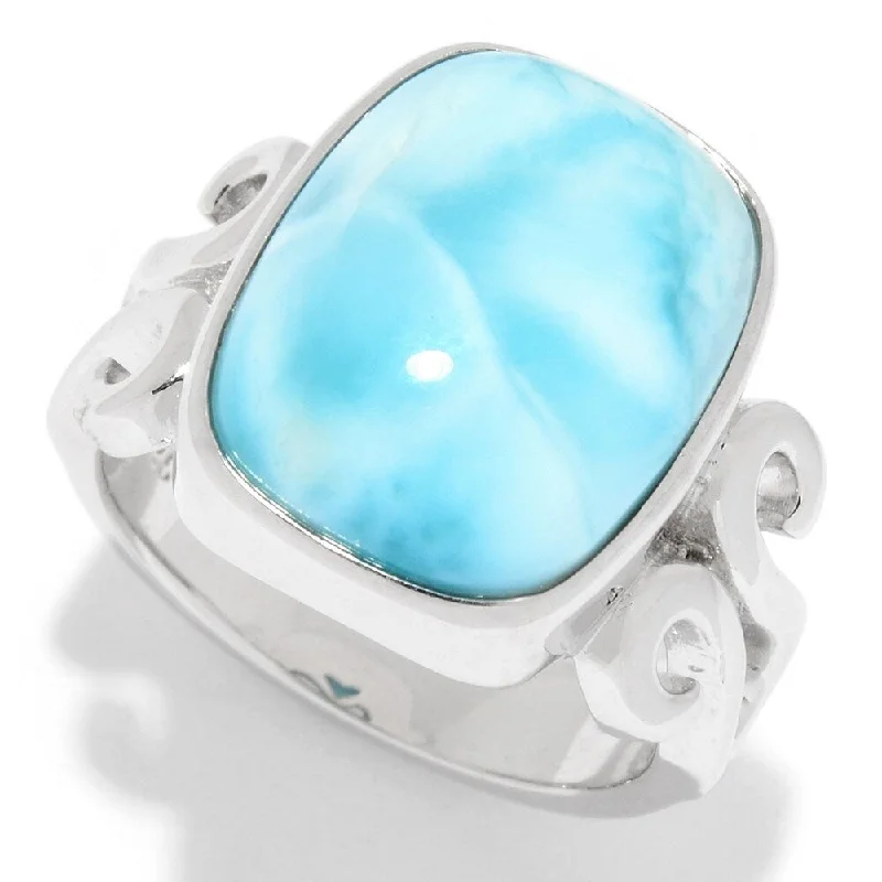 Glossy obsidian ring-925 Sterling Silver Larimar Ring