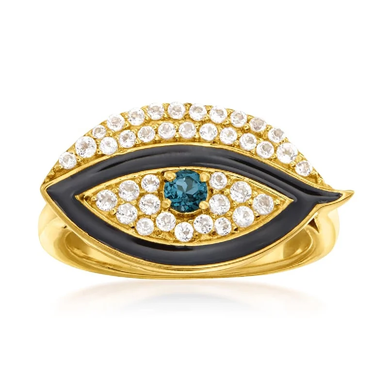 Parted-tier ring-925 Sterling Silver London Blue Topaz and White Topaz Gemstone " Evil Eye " Ring