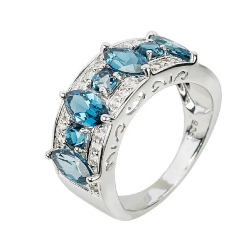 Retro-style opal ring-925 Sterling Silver London Blue Topaz and White Topaz Ring