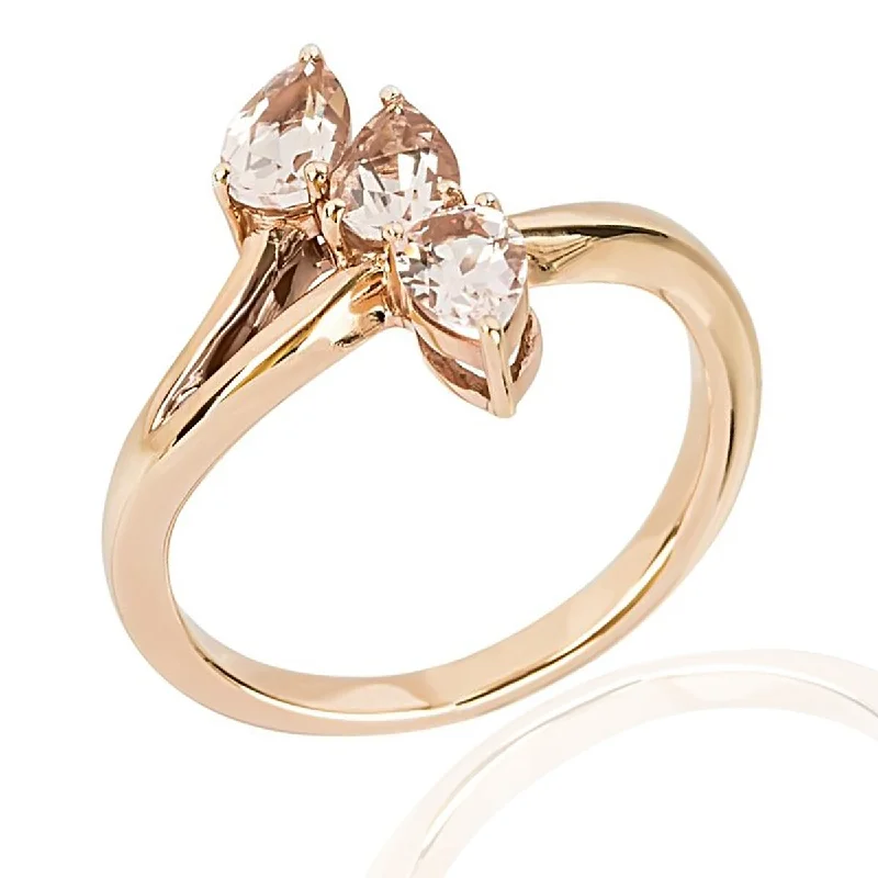 Looping wire ring-925 Sterling Silver Morganite 3-Stone Ring