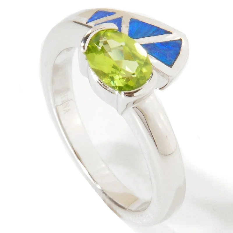 Crafted gold ring-925 Sterling Silver Peridot and Opal Ring