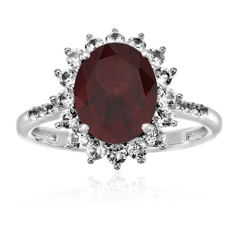 Wire-curve ring-925 Sterling Silver Red Garnet and Created White Sapphire Ring