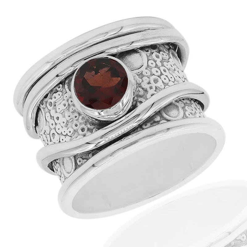 Floating diamond ring-925 Sterling Silver Red Garnet Band Ring