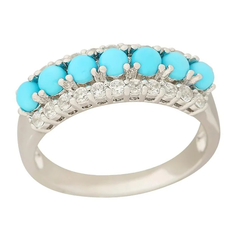 Assorted gem ring-925 Sterling Silver Sleeping Beauty Turquoise and White Natural Zircon Ring