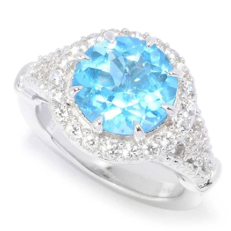 Radiant silver ring-925 Sterling Silver Swiss Blue Topaz and White Natural Zircon Ring