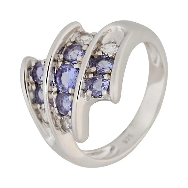 Sparkling cut ring-925 Sterling Silver Tanzanite and White Natural Zircon Ring