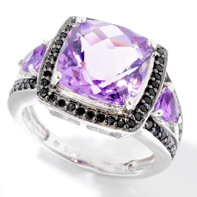 Glossy obsidian ring-925 Sterling Silver White Cz,African Amethyst,Black Color Zircon Ring