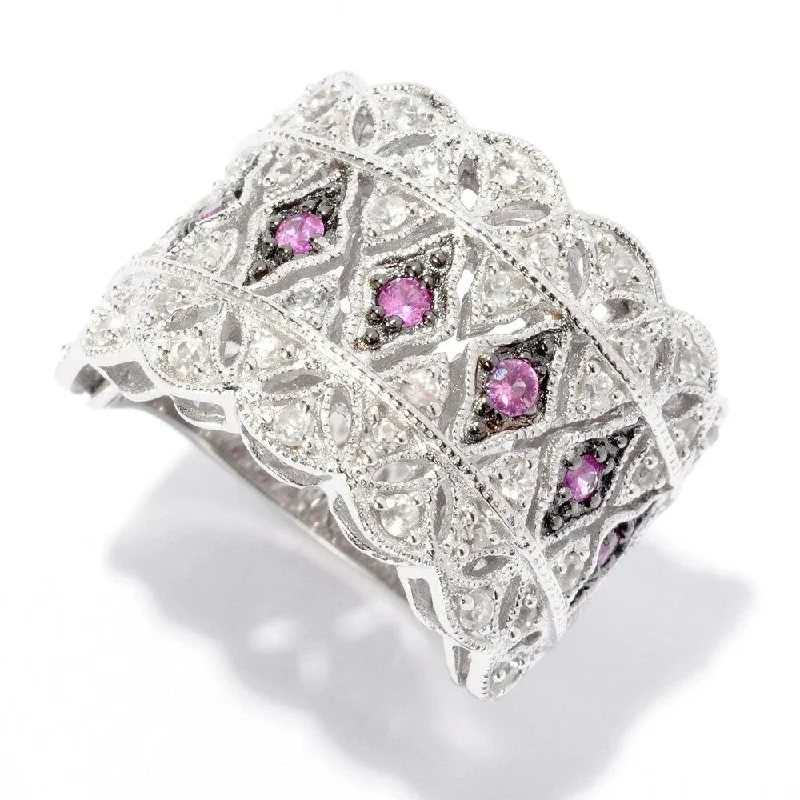 Raised-tier ring-925 Sterling Silver White Zircon and Pink Sapphire Ring