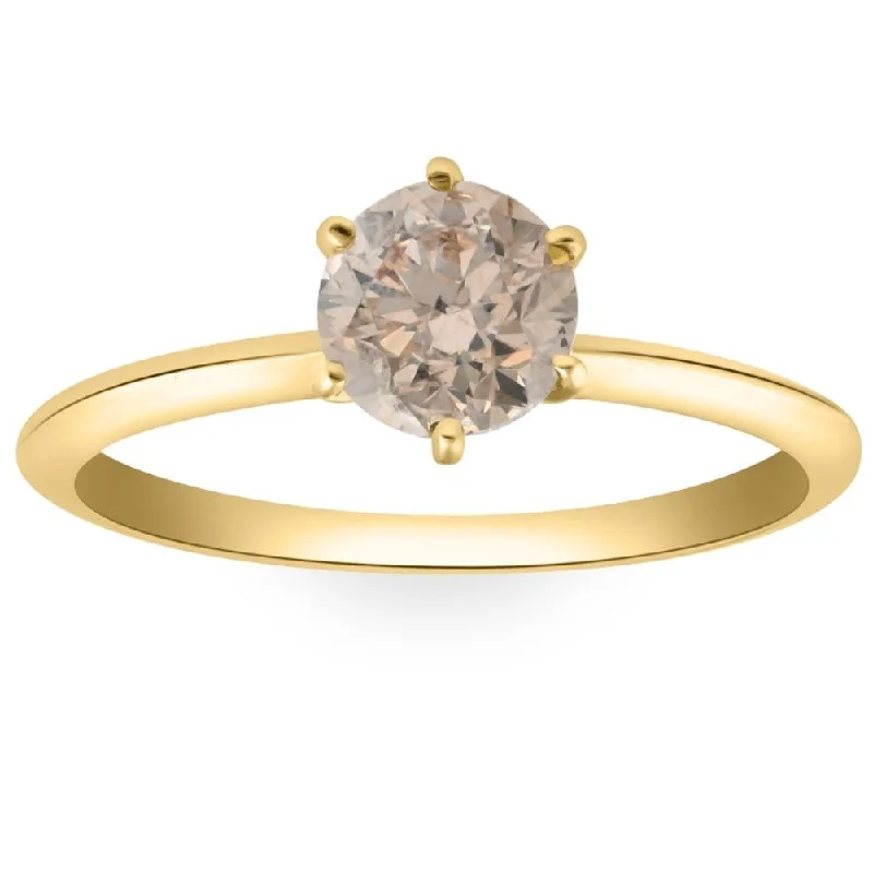 Night moon ring-.92Ct Certified Fancy Light Brown Round Natural Diamond Engagement Ring 14k Gold