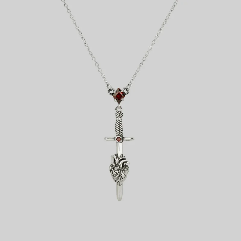 Icy aquamarine necklace-ALL MY HEART. Sword & Heart Necklace - Silver