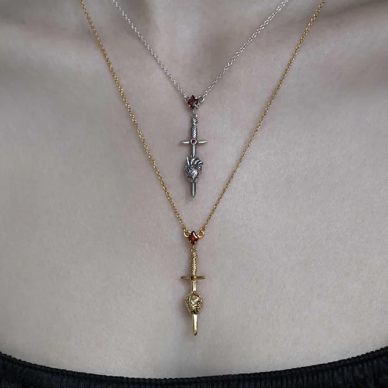 Natural sapphire necklace-ALL MY MIND. Sword & Brain Necklace - Gold