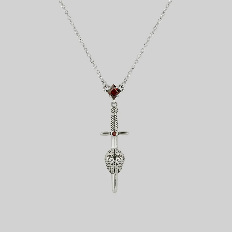 Offset stone necklace-ALL MY MIND. Sword & Brain Necklace - Silver