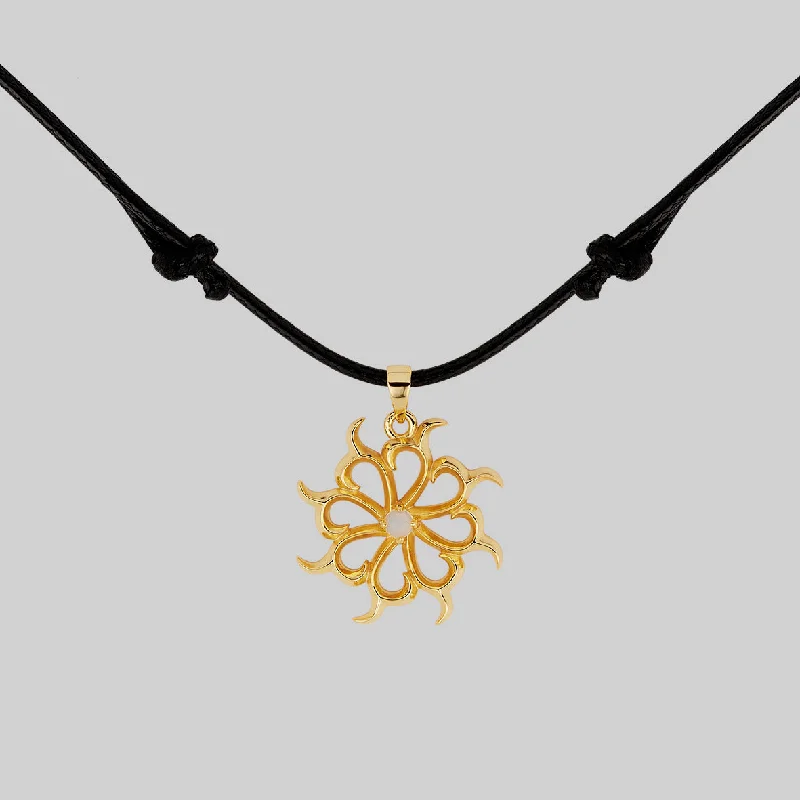 Ten-gem necklace-ANDROMEDA. Pinwheel Nebula Opalite Cord Necklace - Gold