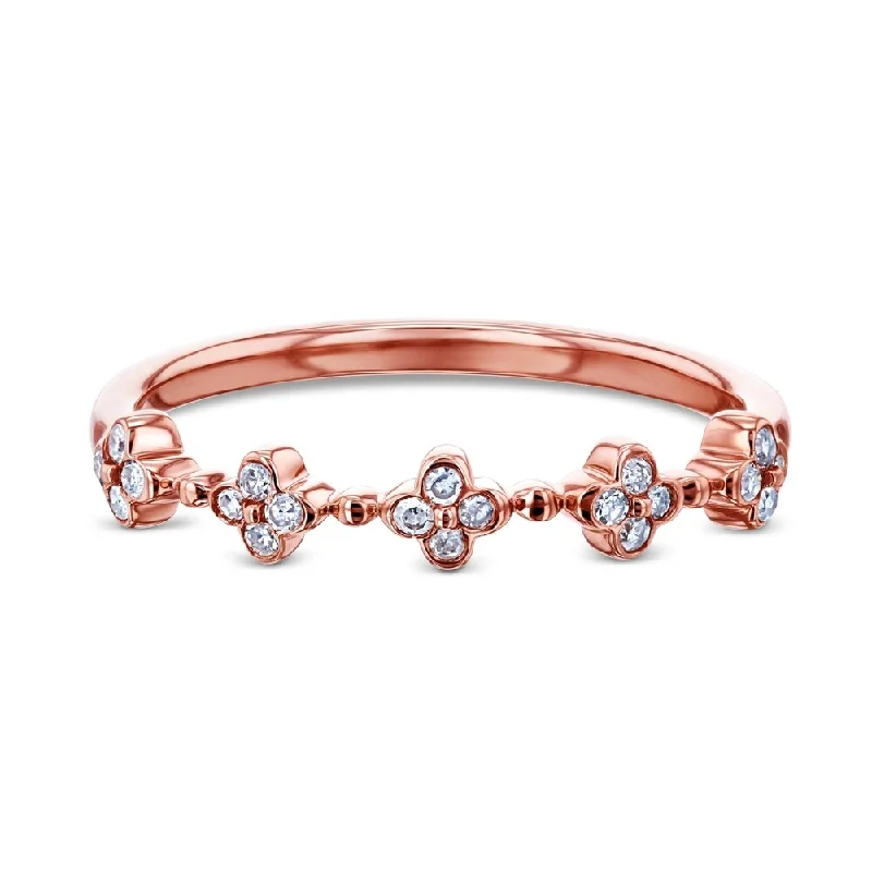 Luminous diamond ring-Annello by Kobelli 10k Rose Gold 1/10ct TDW Quad Cluster Diamond Pattern Slender Fashion Band