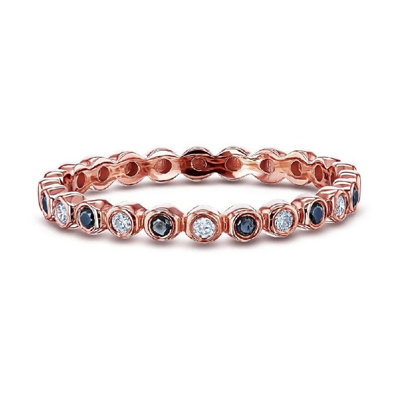 Speckled stone ring-Annello by Kobelli 10k Rose Gold 1/8ct TDW Alternating Black and White Diamond Bezel Rose Gold Ring