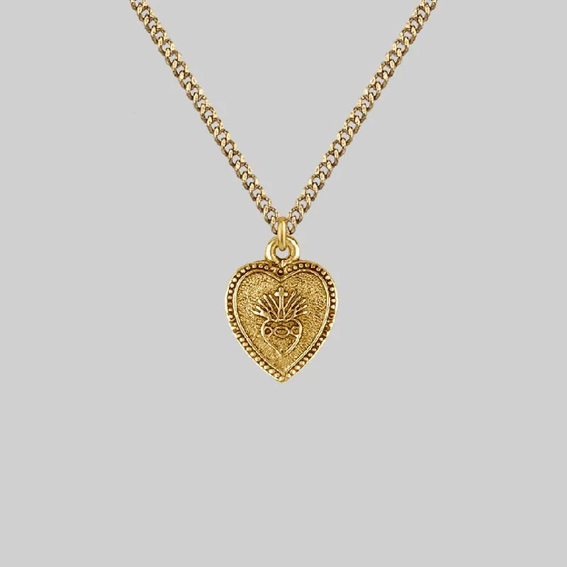 Tesselated design necklace-ARDOUR. Sacred Heart Charm Necklace - Gold