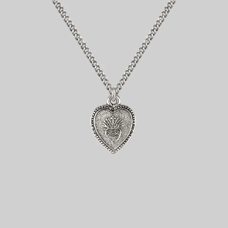 Worn-rim necklace-ARDOUR. Sacred Heart Charm Necklace - Silver