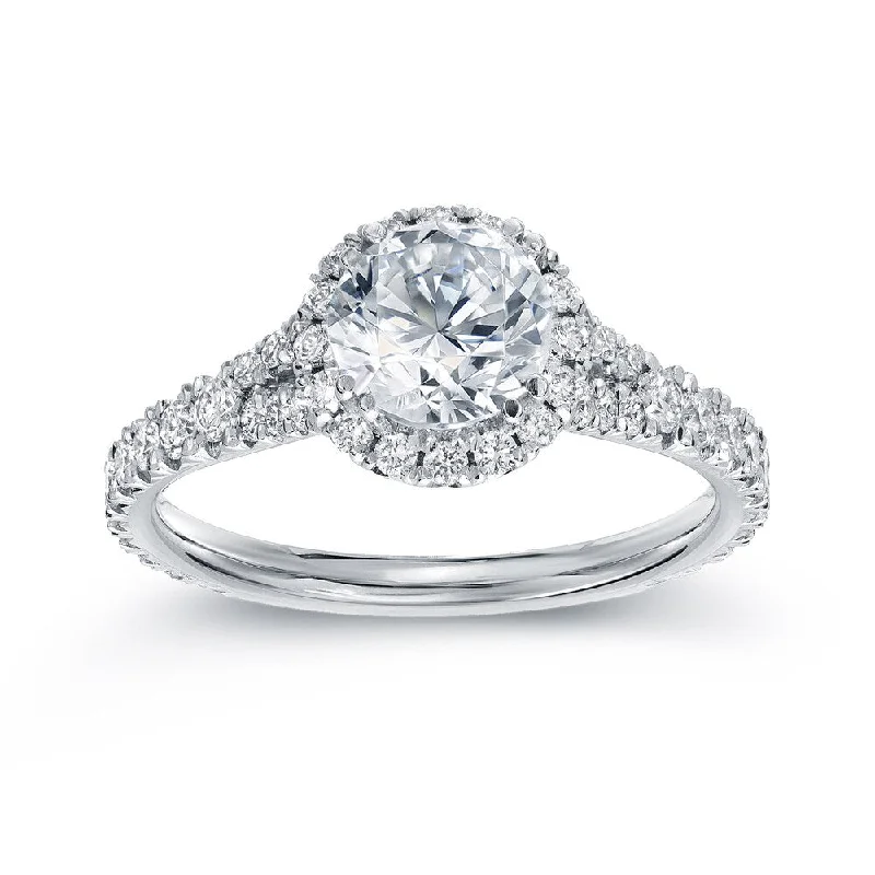 Offset stone ring-Auriya 1 1/2ct TDW GIA Certified Round Diamond Halo Engagement Ring 18k White Gold (F-G, SI1-SI2)