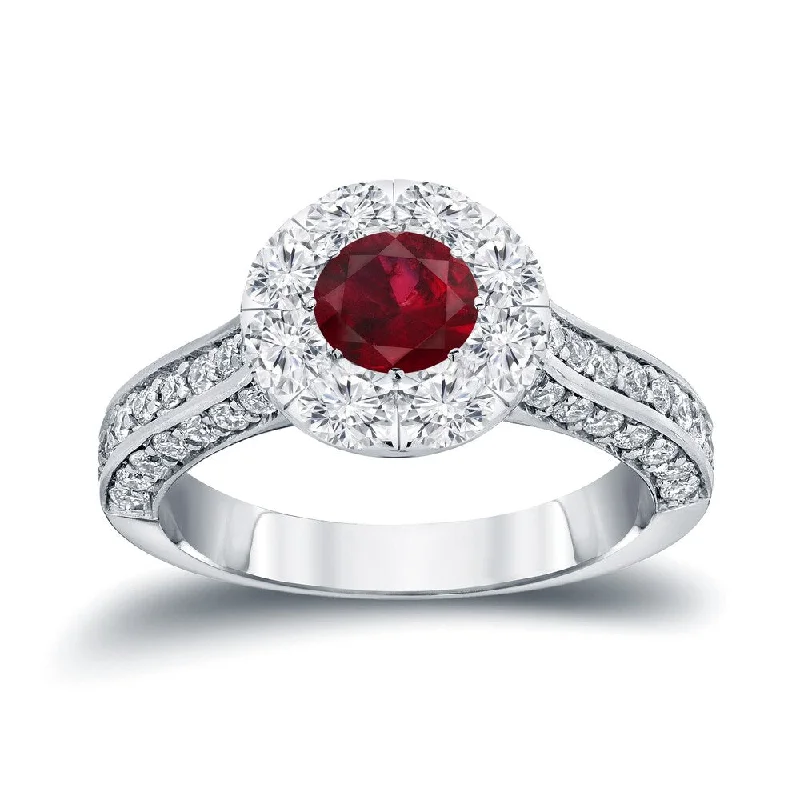 Rustic copper ring-Auriya 1/2ct Red Ruby and 1 1/4ct TDW Diamond Halo Engagement Ring 14k Gold (H-I, I1-I2)