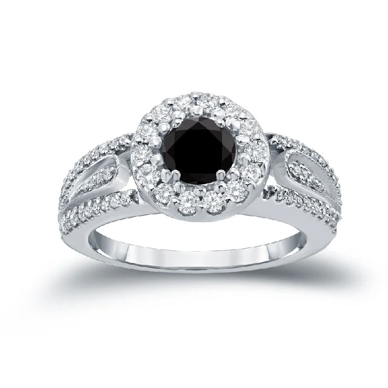 Horizon-cut ring-Auriya 1/2ct TDW Round Black Diamond Halo Engagement Ring 14k Gold