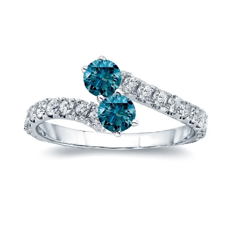 Solid-set pave ring-Auriya 1/2ctw Round 2-Stone Blue Diamond Engagement Ring 14K Gold