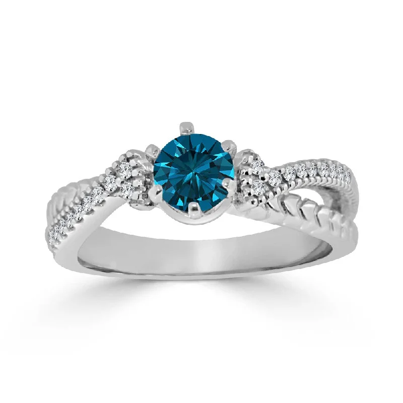 Rough-hewn stone ring-Auriya 1/2ctw Round Blue Diamond Engagement Ring 14k Gold