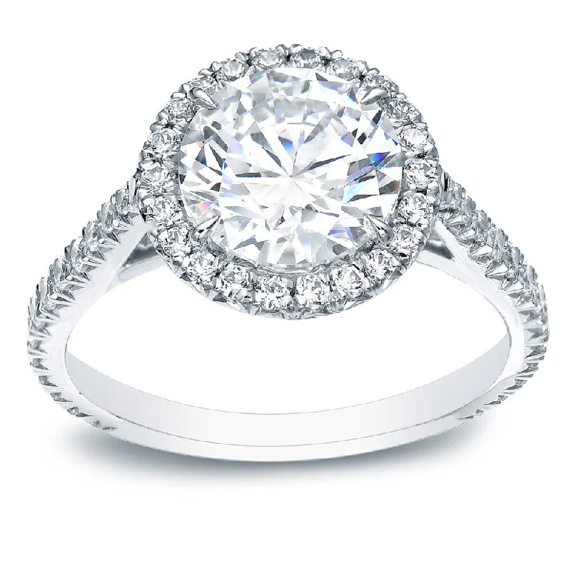 Grooved pattern ring-Auriya 1 4/5cttw Certified Round Diamond Halo Engagement Ring 18k White Gold (H-I, SI1-SI2)