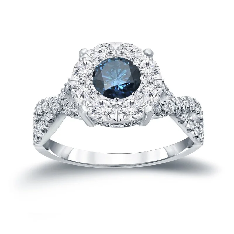 Nonagonal stone ring-Auriya 1 carat TW Infinity Blue Diamond Halo Engagement Ring 14k Gold