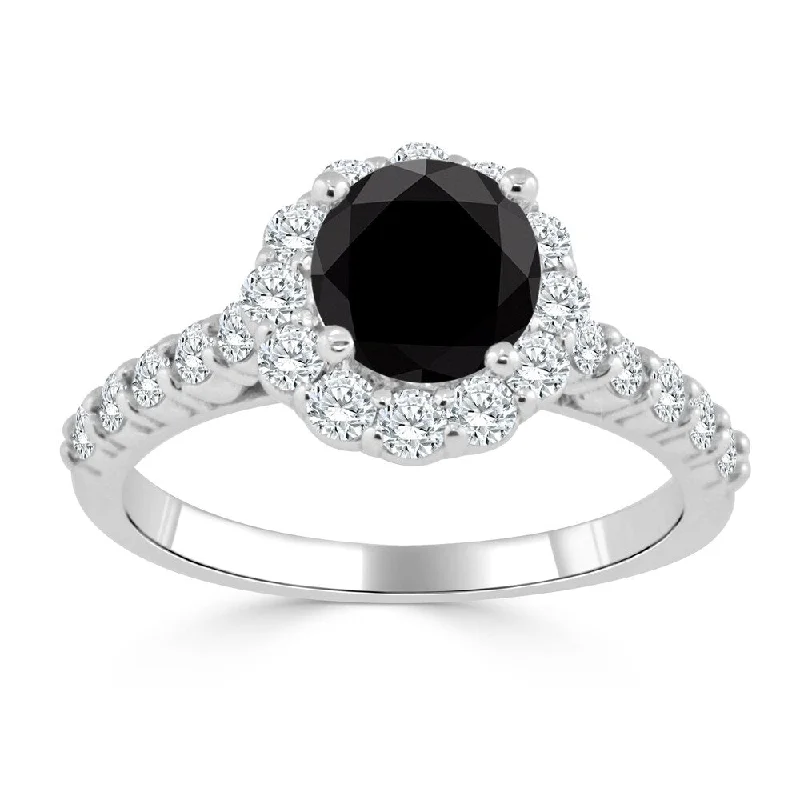 Curving band ring-Auriya 14k Gold 1 1/2ctw Black Diamond Halo Engagement Ring