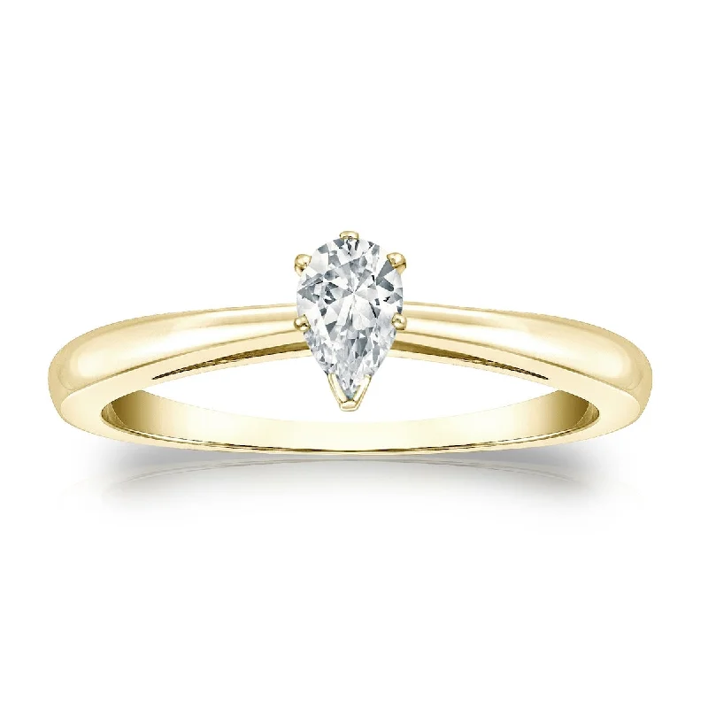 Grooved rim ring-Auriya 14k Gold 1/3ctw Pear Shape Solitaire Diamond Engagement Ring (H-I, I1-I2)