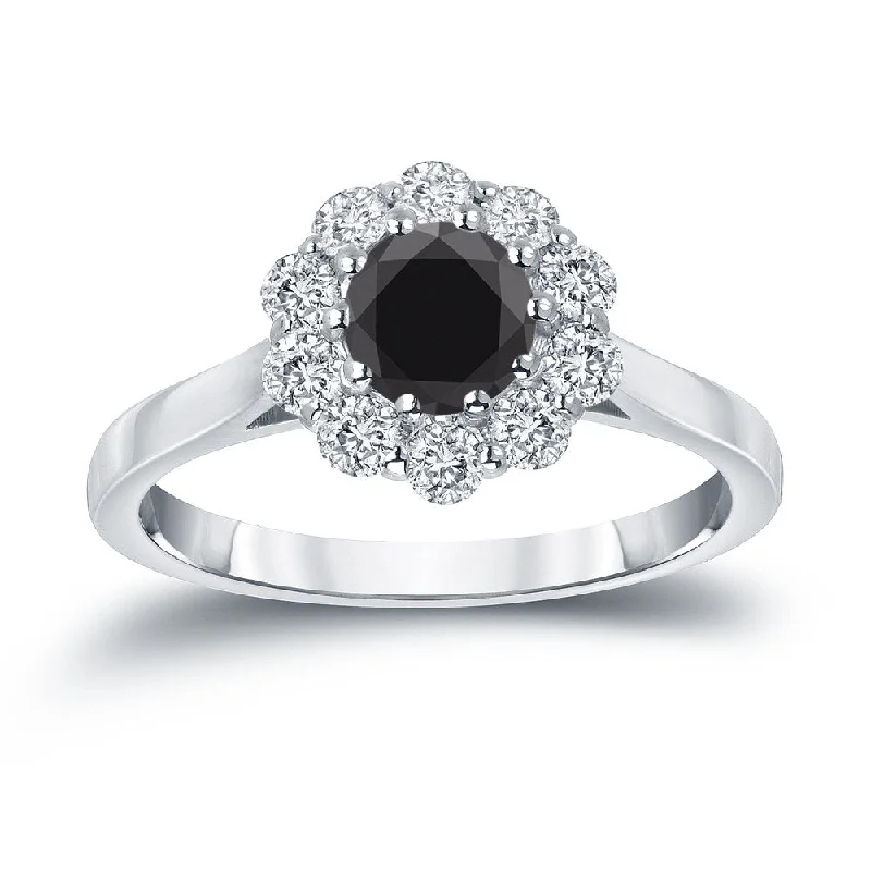 Faint silver ring-Auriya 14k Gold 1 carat TW Halo Black Diamond Engagement Ring