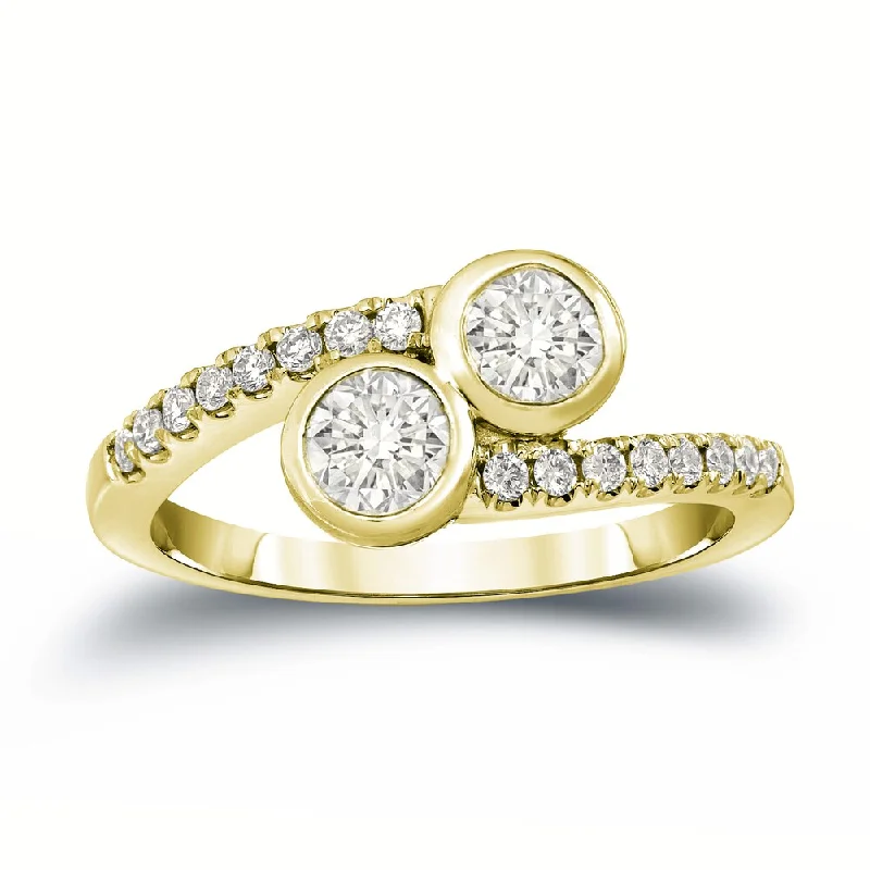 Hand-grooved ring-Auriya 14k Gold 1ct TDW Round 2-Stone Diamond Bezel Engagement Ring