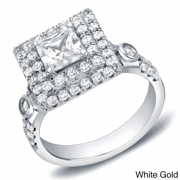 Luminous diamond ring-Auriya 14k Gold 2ctw Square Princess-cut Double Halo Diamond Engagement Ring