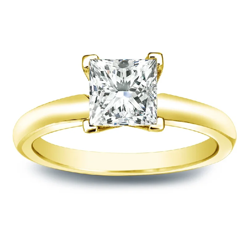 Rough-hewn stone ring-Auriya 14k Gold 3/4 carat TW Princess-cut Solitaire Diamond Engagement Ring