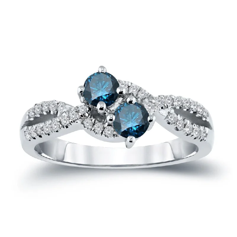 Glowing quartz ring-Auriya 14k Gold 3/4ct TDW 2-Stone Blue Diamond Engagement Ring ( H-I I1-I2)