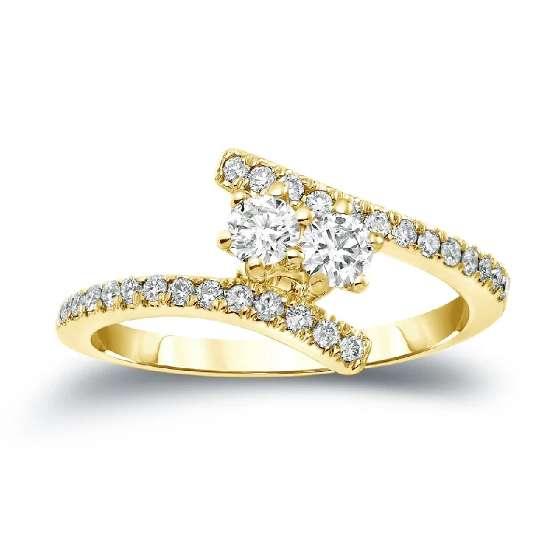 Glowing minimalist ring-Auriya 14k Gold 3/4ct TDW Round 2-Stone Diamond Engagement Ring (J-K, I1-I2)